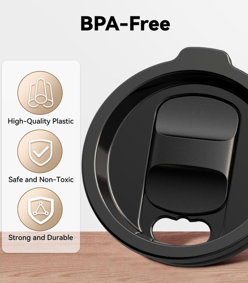 Pusee Slide Lid Replacement for 14oz Self-Heating Coffee Mug, Spill Proof Cup Lid Covers Compatible for 14oz Smart Mug, Easy to Clean and BPA-Free Plastic Cups Lid (Black)