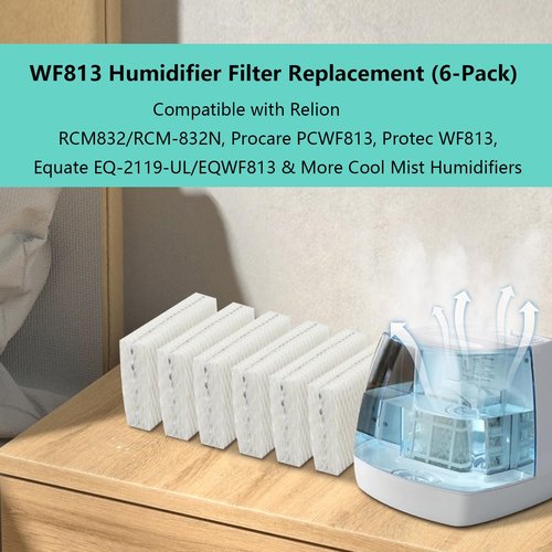 YXQZH 6 Pack Replacement WF813 Humidifier Filters,Compatible with Equate EQWF813 PCWF813 Relion RCM832 RCM-832N Protec RWF813 EQ-2119-UL PCCM-832N Cool Mist Humidifiers Wick Filter