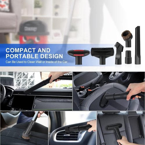 10PCS Universal Vacuum Attachments Kit Wet Dry Plastic Vacuum Hose Adapter 1-1/4" Vacuum Cleaners Accessories with Horse Hair Brush Flexible Crevice Tool Adapter for Shop Vac Accessories