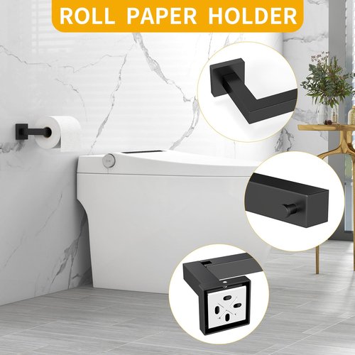 Toilet Paper Holder Wall Mount, Stainless Steel Hand Towel Holder and Tissue Roll Toilet Paper Holder Set for Bathroom, RV, Kitchen, Matte Black Bathroom Accessories Hardware Set