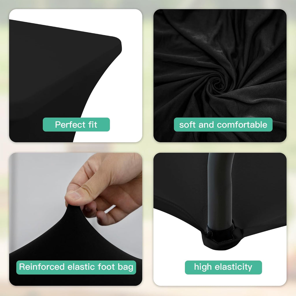 Skiennix 4FT Rectangular Table Cloth - Washable Black Spandex Cover for Events & Parties