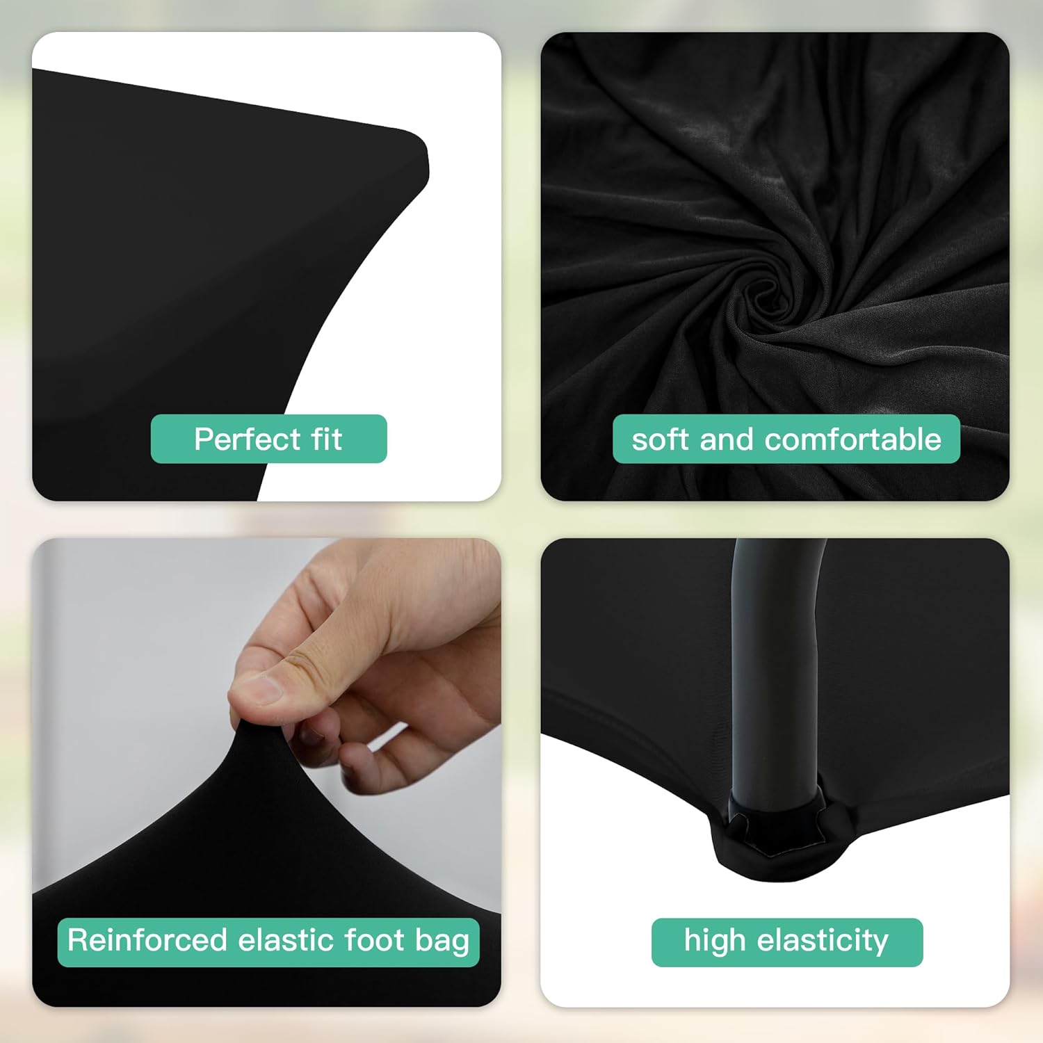 Skiennix 4FT Rectangular Table Cloth - Washable Black Spandex Cover for Events & Parties