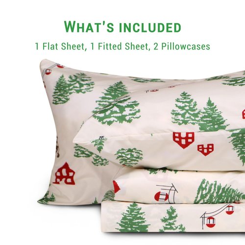 Gogreen Sheet Set 4PC Deep Pocket Queen Size Bedding Set, Breathable & Ultar Soft, Hotel Style Decor, Gifts for Kids, Women, Men - Tree House