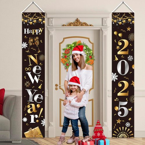 GOER New Year Banner - 72 Inch x 13 Inch Hanging Decoration for 2025 New Year's Eve Party - Black