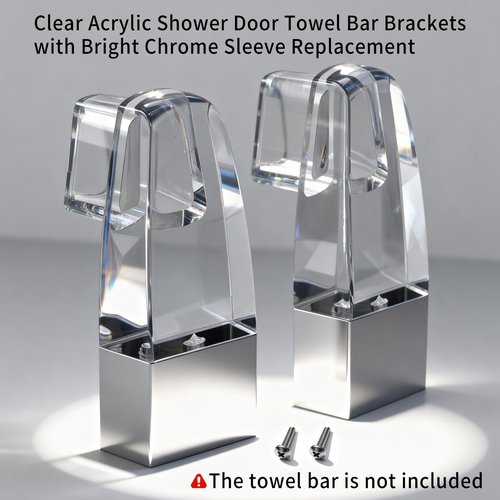 Clear Acrylic Towel Bar Brackets for Alumax Basco Framed Sliding Glass Shower Door Towel Rod Parts Replacement with Bright Chrome Sleeve Silver (2 Pack)