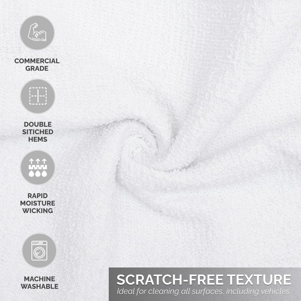 Reed&Pick Terry Bar Mop Towels (Value Pack of 100) Size 14"x17" – Absorbent and Durable, Multipurpose Cleaning Rags, Cotton Cleaning Towels, Terry Cloth Rags, Reusable Shop Rags (White)