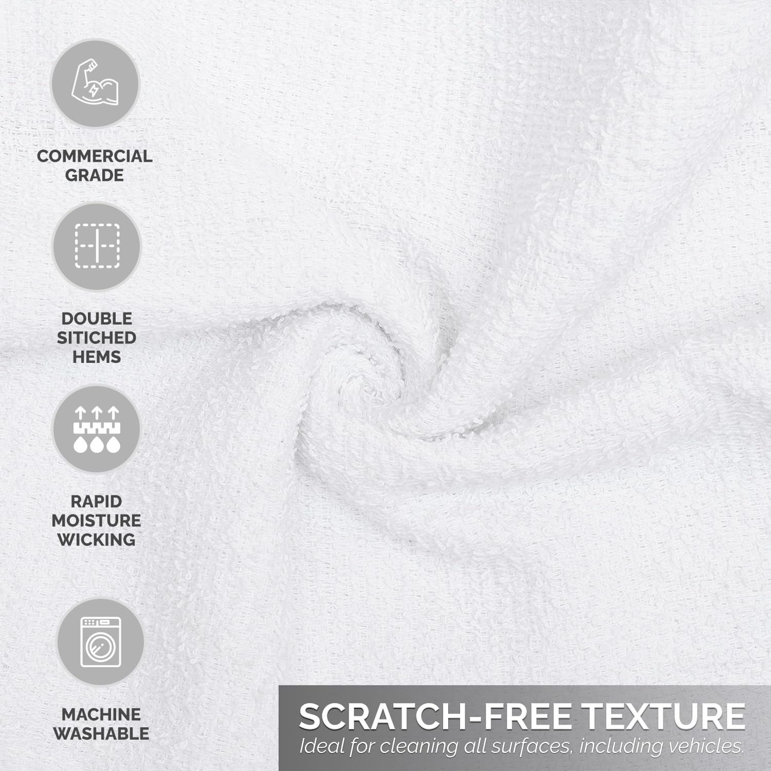 Reed&Pick Terry Bar Mop Towels (Value Pack of 100) Size 14"x17" – Absorbent and Durable, Multipurpose Cleaning Rags, Cotton Cleaning Towels, Terry Cloth Rags, Reusable Shop Rags (White)