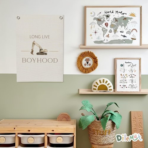 Dilemat Long Live Boyhood Canvas Banner Wall Hanging, Construction Decor for Boys Room,Kids Playroom Wall Decor Hanging Banner Flag for Boys Toddler Nursery Bedroom Playroom, 18X25 Inch