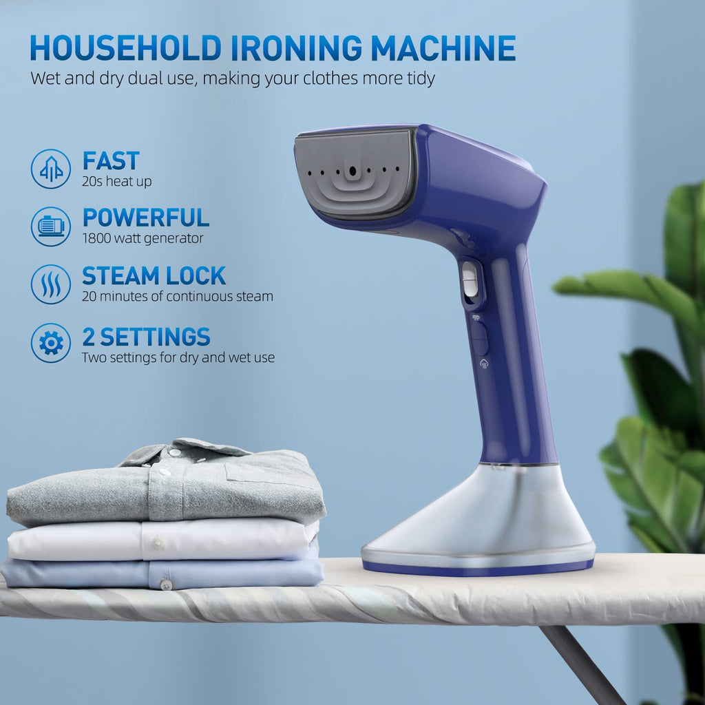 Steamer for Clothes -1800W with Wet/Dry Ironing Modes, 20-Second Heat-up, Detachable Water Tank, Heat-Resistant Gloves for Wrinkle Removal. Suitable for 120V Countries. Color: Black