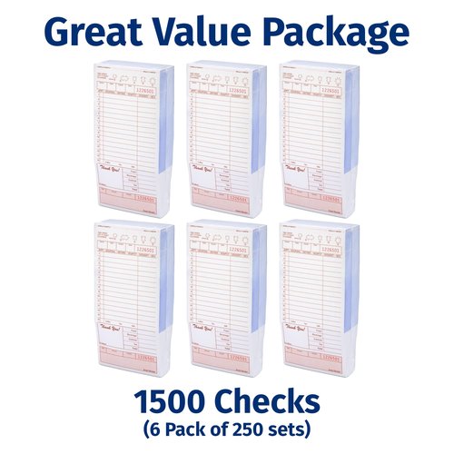 [1500] Gorilla Supply Guest Check 4.25" x 8.5" 2-Part Carbonless Perforated Loose Server Order Checks with 15 Lines, Tan, 1500 (6 Pack, 250 Sets/Pack)