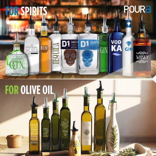 24 Liquor Bottle Pourers - Hygienic ClickSeal Alcohol Speed Pour Spouts - Stops Barfly, Dishwasher Safe. Also for Olive Oil, Juice, Syrup. Black 24Pk with 2 Adapters for Large Bottles