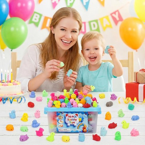 Mochi Squishy Fidget Toys by 110 Pack - Soft Stress Relief & Ideal Party Favors for Kids