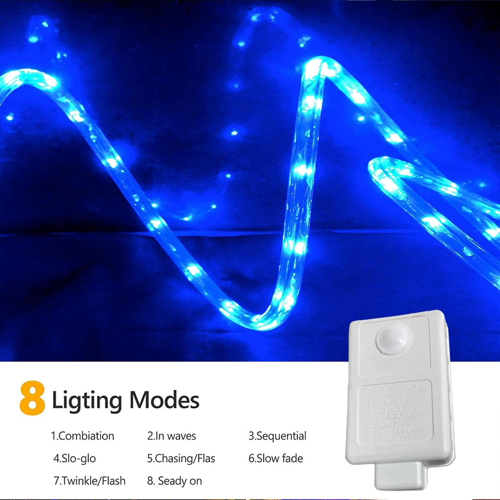 Skiennix 100ft LED Rope Lights - Waterproof, Flexible Tube Lighting with 8 Modes | Blue for Garden, Patio, Party & More