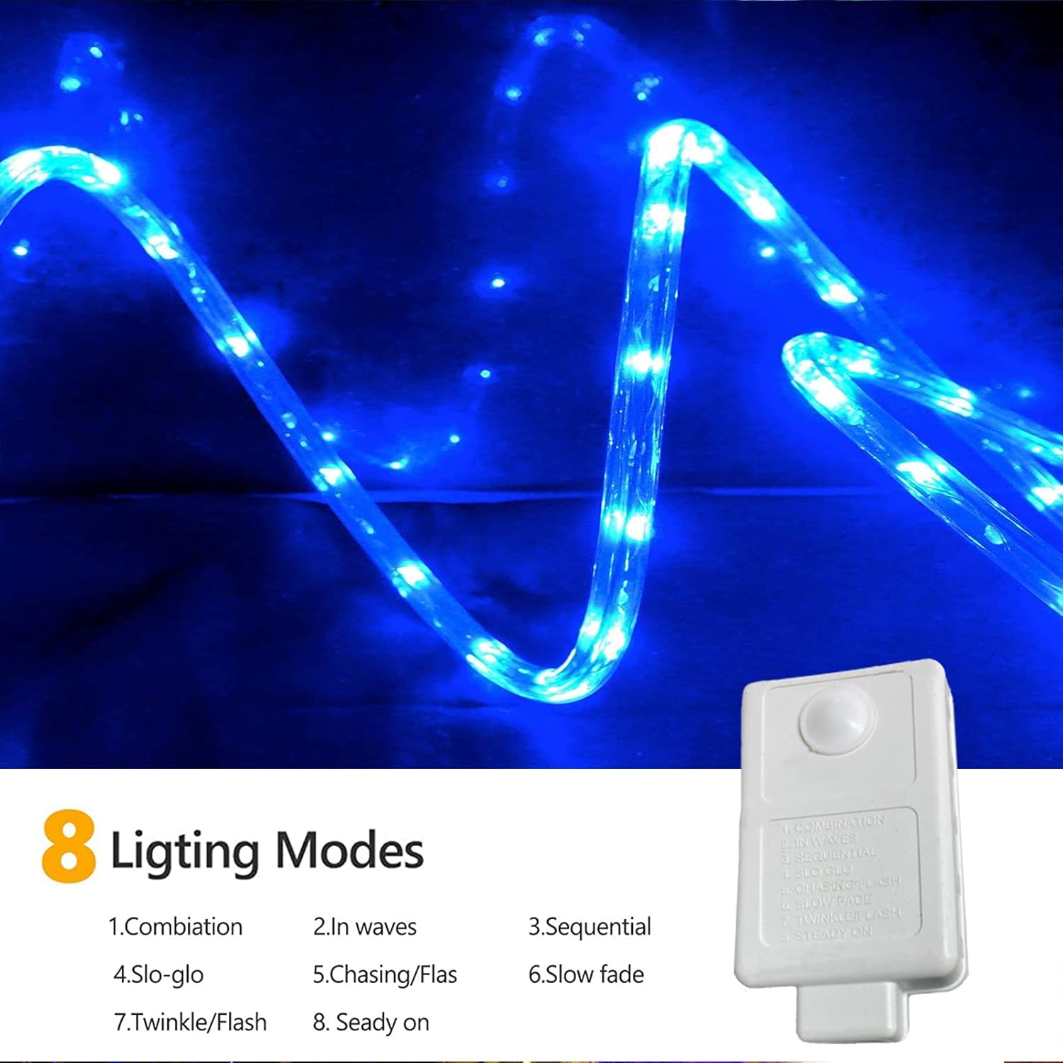 Skiennix 100ft LED Rope Lights - Waterproof, Flexible Tube Lighting with 8 Modes | Blue for Garden, Patio, Party & More