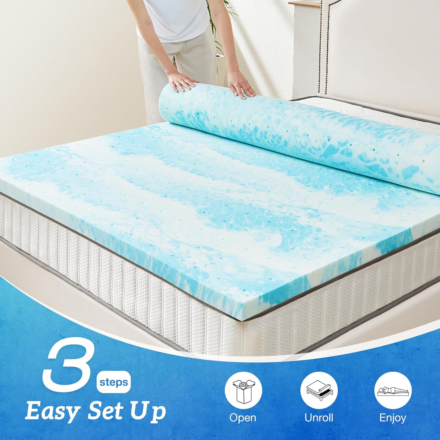 Sweetcrispy Memory Foam Mattress Topper - 2 Inch Thick Gel-Infused Cooling Pad for California King Bed | CertiPUR US Certified, Ventilated