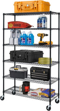 BestOffice 6-Tier Wire Storage Shelves with Wheels - Heavy-Duty Metal Racks | Adjustable | 18x48x78 | Black | No-Tool Assembly