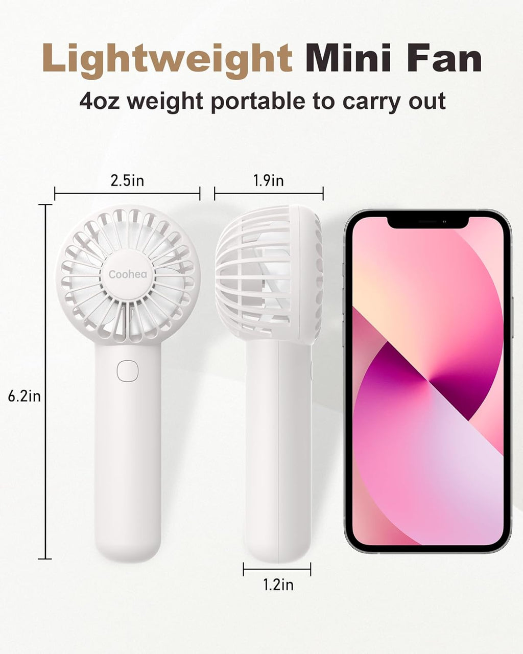 Skiennix Mini Handheld Fan - USB Rechargeable, 3 Speed Portable Design for Travel & Makeup - White