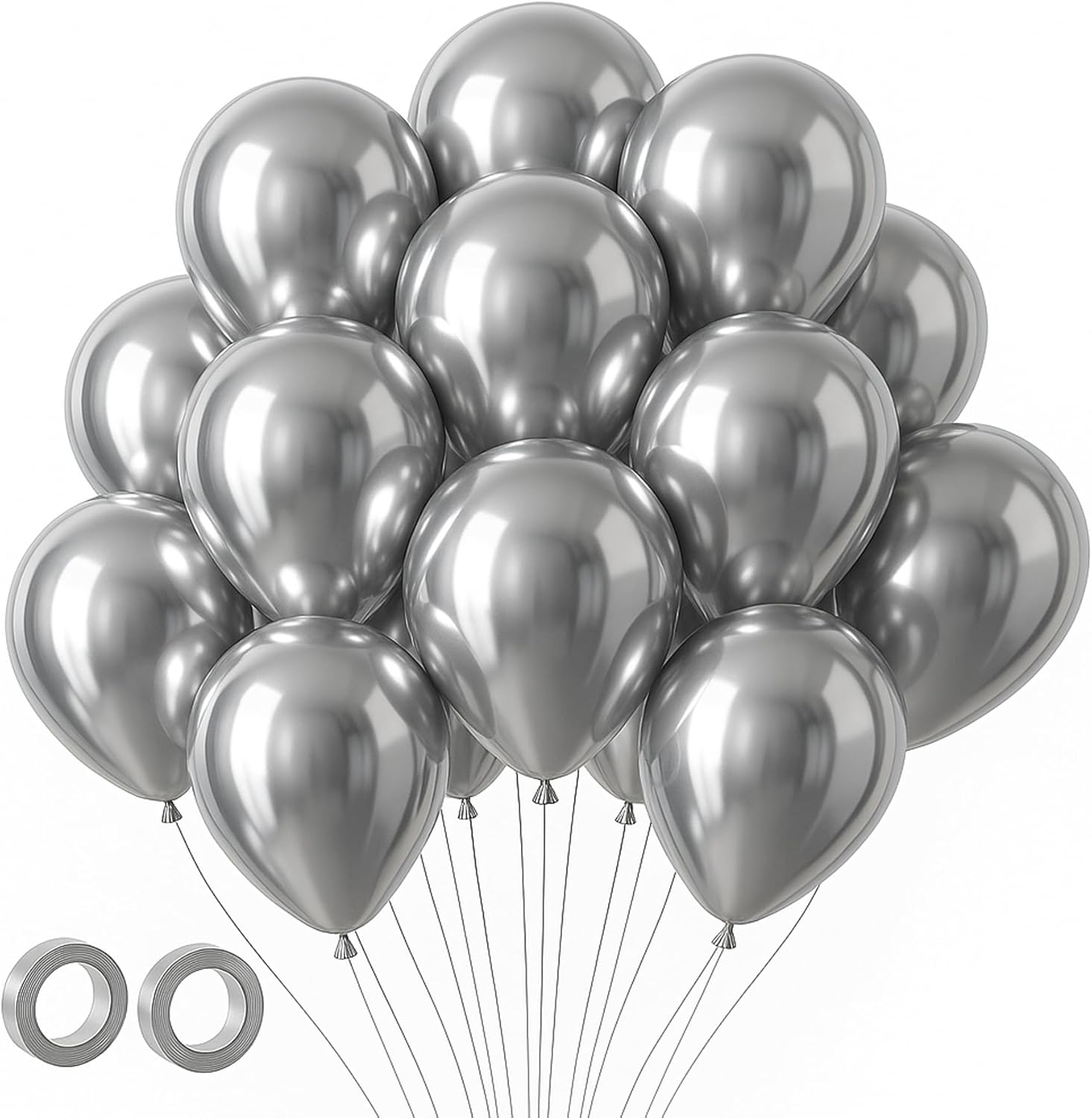 Voircoloria 105pcs Metallic Silver Balloons - 12 Inch Latex Party Decorations for Birthdays, Weddings & More