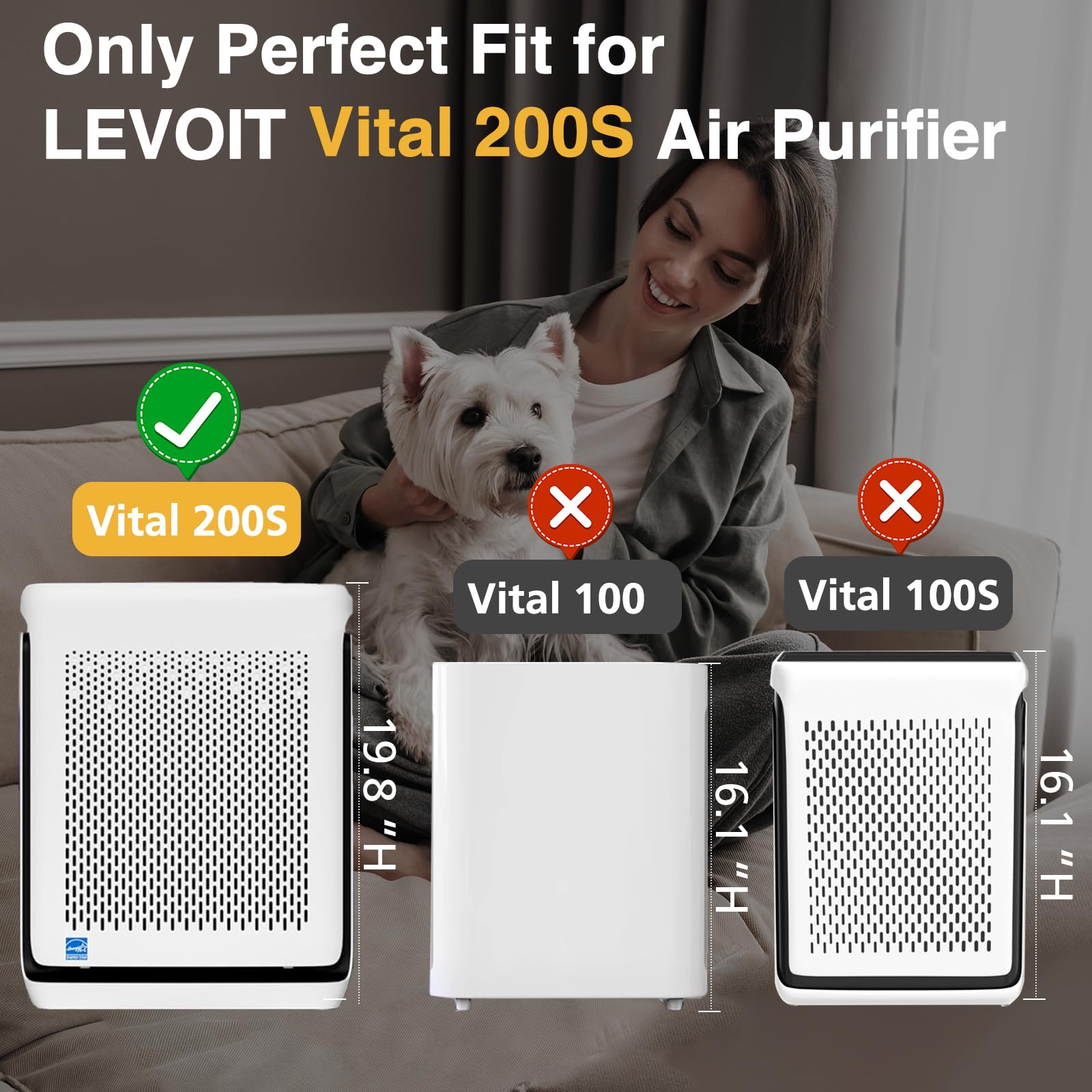 Vital 200S-P Replacement Filter Compatible with LEVOIT Vital 200S and Vital 200S-P Air Purifier, Vital 200S Filter for Home Large Room, Vital 200S-RF, 2 Pack, White
