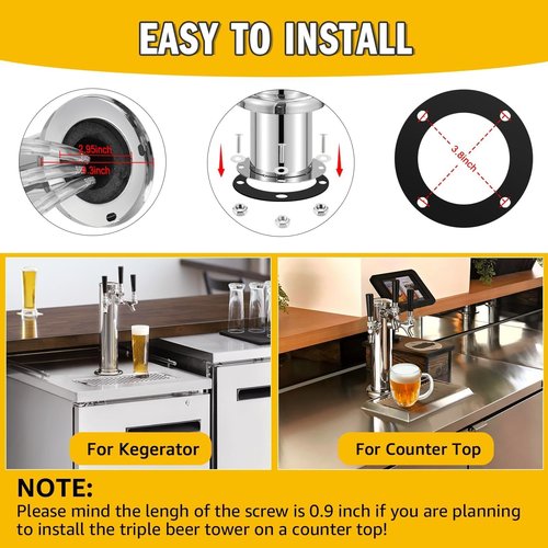 Hgkeke 3 Tap Beer Tower Stainless Core Beer Faucet Kegerator Tower Draft Beer Tap Tower Dispenser Pre-Installed Kegerator Tap Tower Kit with Self-Closing Spring Keg Tap Beer Brewing Kit