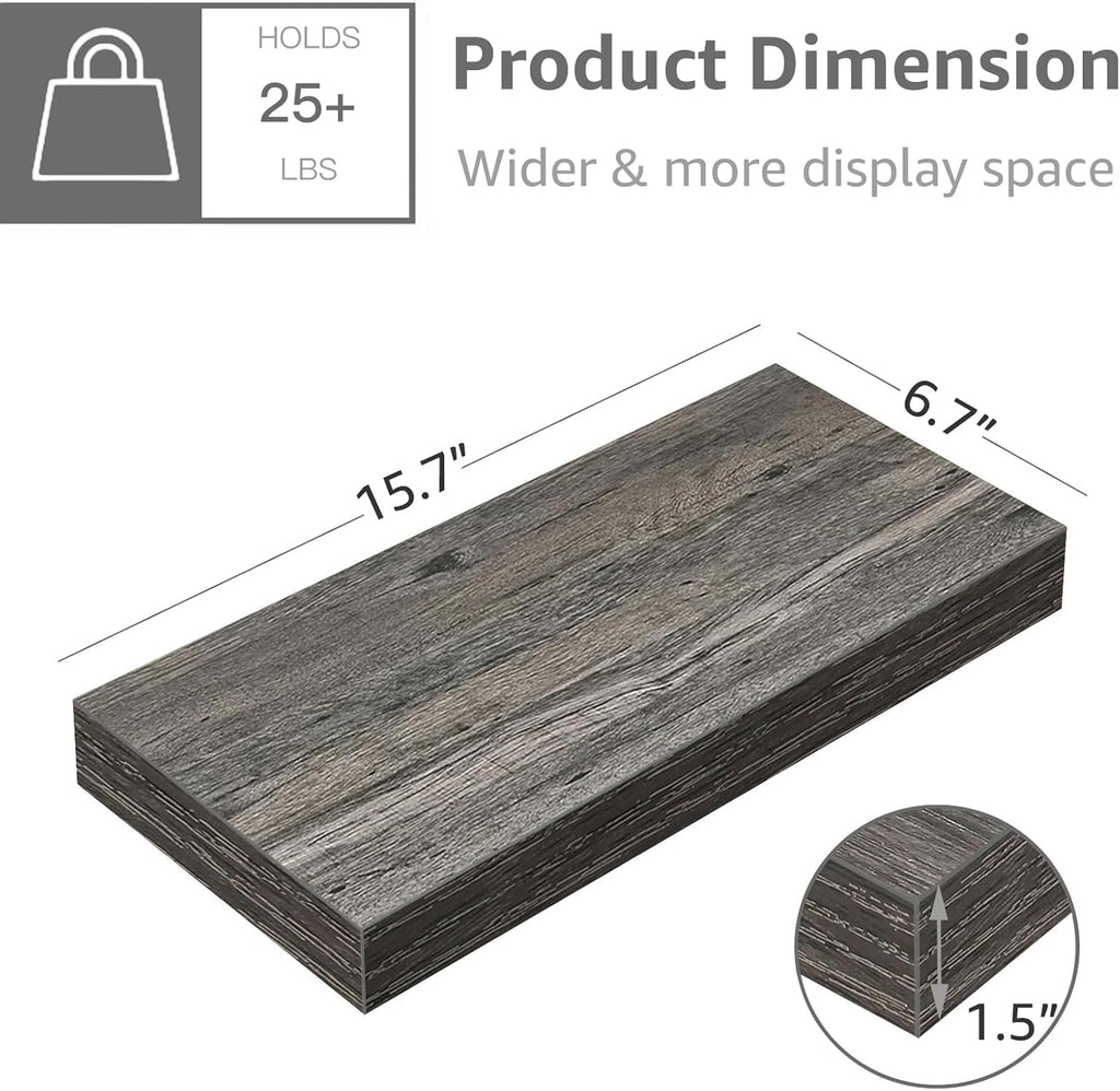 QEEIG Floating Shelves - Stylish Wall Storage for Bathroom, Bedroom & Kitchen - 16 Inch Set of 3, Grey