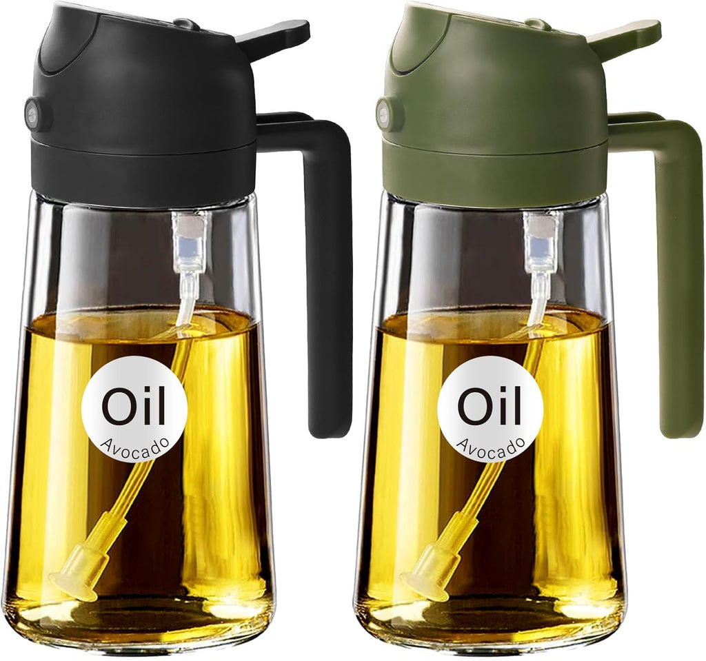 YARRAMATE Glass Olive Oil Sprayer - 2Pcs 16oz Food Grade Premium Spray Bottle for Cooking | Black & Olive Green