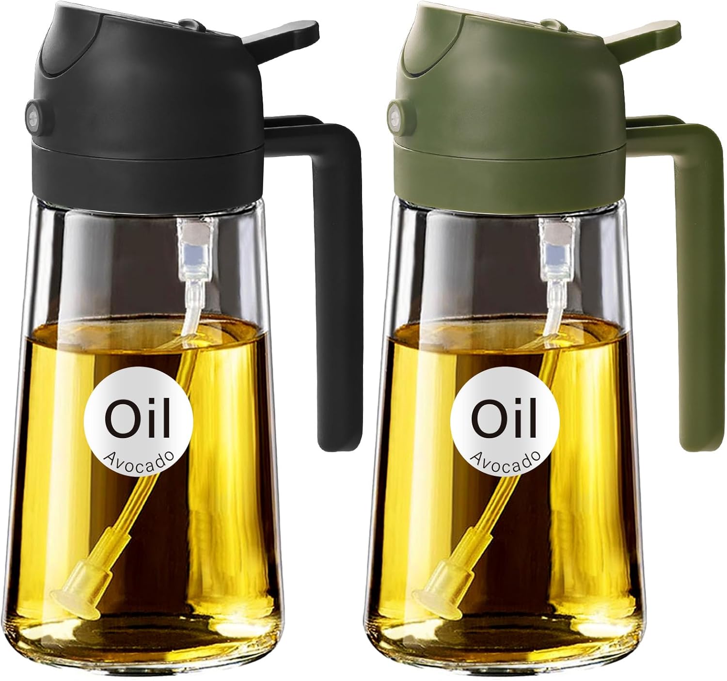 YARRAMATE Glass Olive Oil Sprayer - 2Pcs 16oz Food Grade Premium Spray Bottle for Cooking | Black & Olive Green