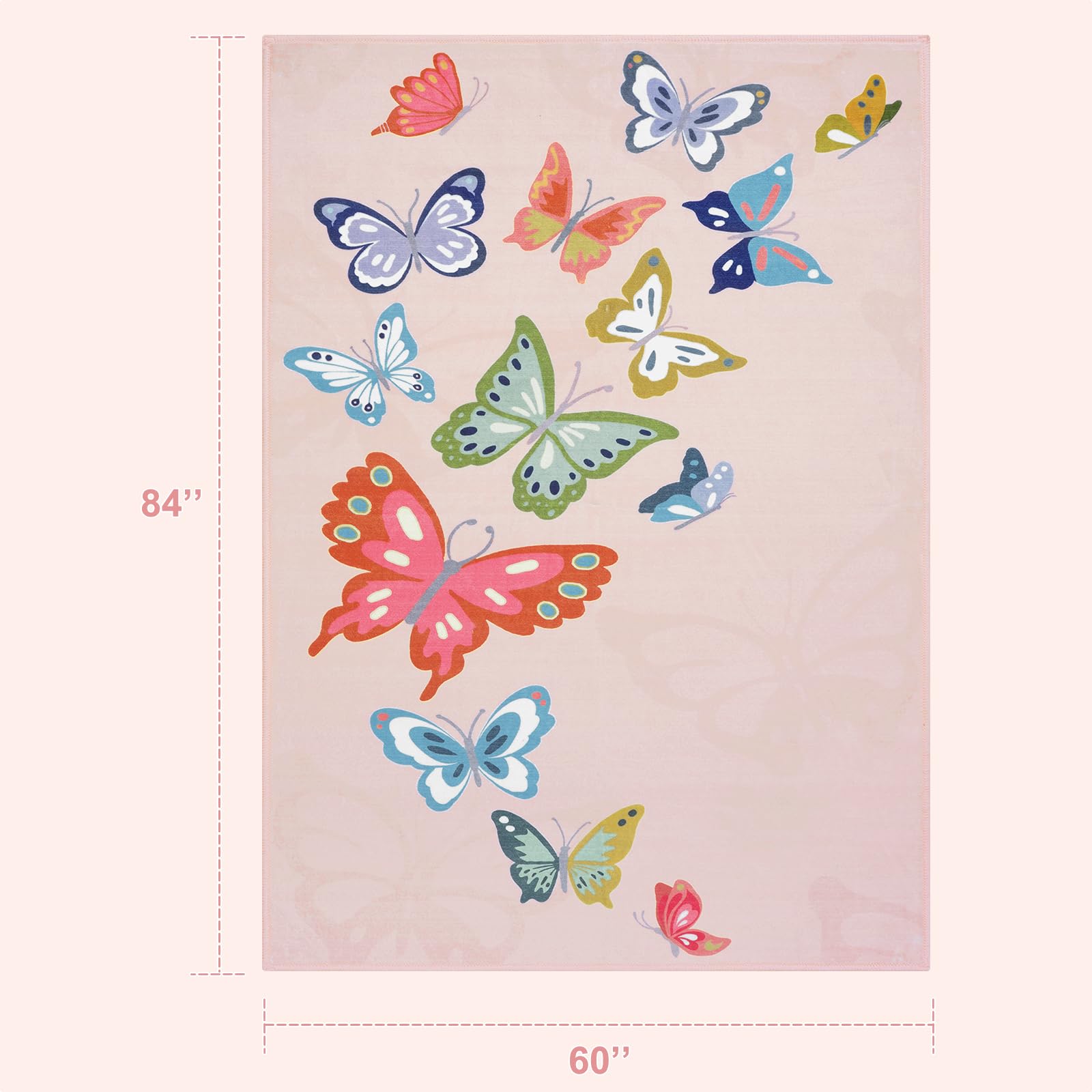 STARUIA Washable Pink Rugs for Girls Bedroom, 5x7 Soft Butterfly Rug Kids Rugs for Playroom Nursery, Non Slip Baby Toddler Carpet for Kids Room Daycare Tent Dorm Castle Indoor Decor