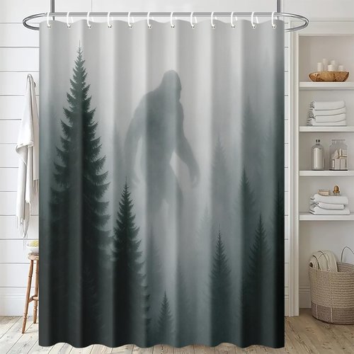 IOHEFY Sasquatch Shower Curtain 72x72 Inch Forest Monster Bathroom Curtain with Misty Woods Sasquatch for Cabin or Horror Decor