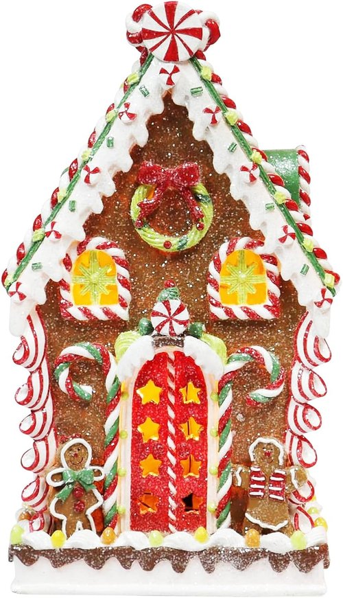 Moments In Time Gingerbread Village House - Handcrafted 13.78”H Christmas Decoration with LED Lights