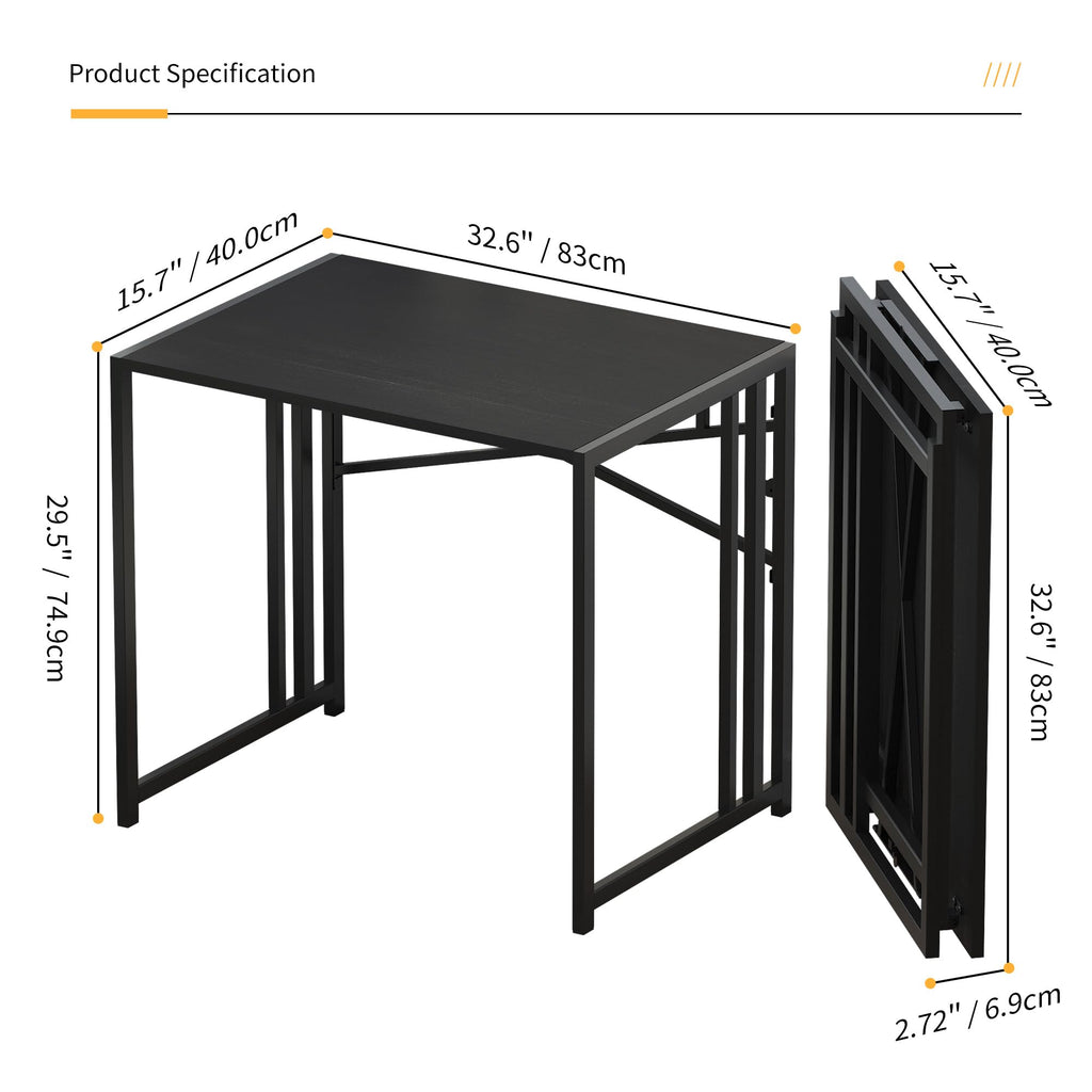 Lutown Teen Folding Computer Desk - 32 inch, Writing & Gaming, Small Space Office Desk, Black, No Assembly Required