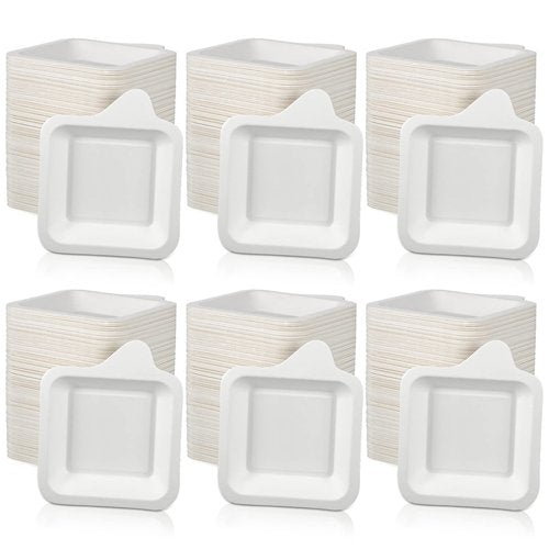 Remerry 1000 Pcs Small 4 Inch Paper Plates Bulk Disposable Plates Paper White Square Dessert Cake Party Snack Sugarcane Bagasse Fiber Wedding Birthday Dinner Graduation Pet Feeding (4.45 x 5.24 Inch)