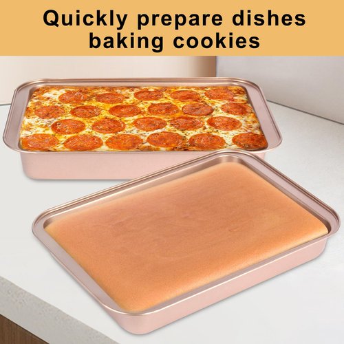 Barlket 9x13 Baking Pan, Rectangle Cake Pan Nonstick, Bakeware Baking Pans for Oven, Easy Clean, Carbon Steel Cake Pan for Lasagna Brownies Casseroles Cakes Pan, Rose Gold
