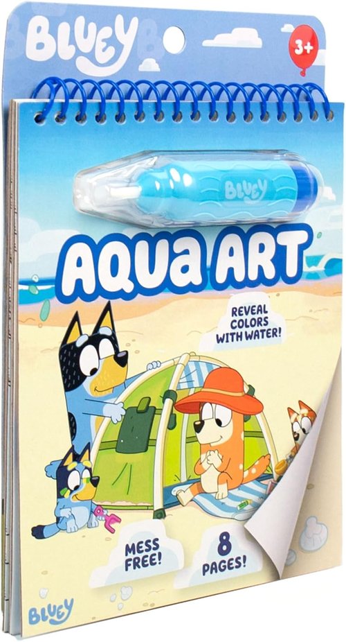 Horizon Group USA Bluey Aqua Art - Reusable Water Reveal Activity Pages with Water Pen for Mess-Free Fun