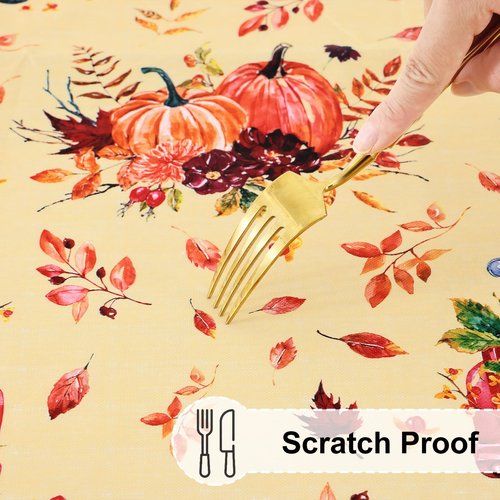 misaya Round Fitted Tablecloth with Elastic Edge, 100% Waterproof Oil Proof Plastic Table Cover, Vinyl Flannel Backed Tablecloth Fits 36"-44" Round Tables for Fall, Thanksgiving, Pumpkin Truck