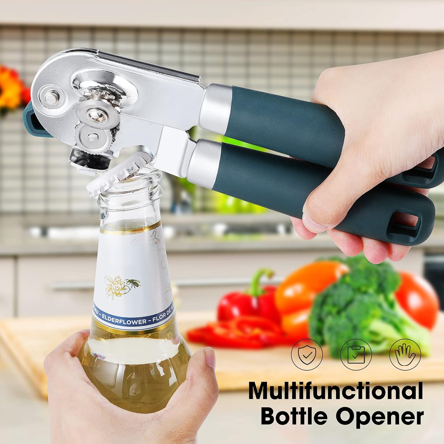 Beneno Manual Can Opener - Heavy Duty Carbon Steel Blade with Magnet & Soft Grip Handle | Green