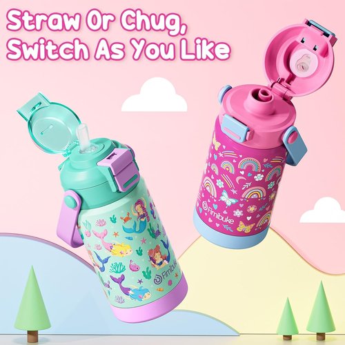 Fimibuke Kids Insulated Water Bottle - 14oz Leak-Proof Stainless Steel Tumbler with 2-in-1 Lid | BPA-Free for School & Travel