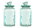 10 Strawberry Street Textured Glass Bird Canister, Dimpled Round, Blue, Set of 2