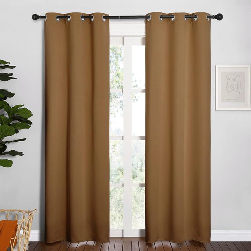 NICETOWN Blackout Curtains - Noise Reducing & Draft Blocking | 84-Inch Length, Gold Brown (2 Panels)
