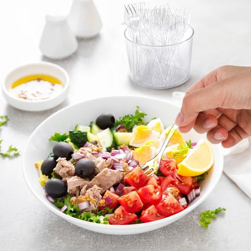 Covzoe 500 Pieces Plastic Mini Forks, 3.7 x 0.6 Inch Clear Small Dessert Forks, Disposable Tiny Appetizer Fork, Exquisite Mini Tasting Forks Utensils for Fruit Cakes Party Serving Supplies