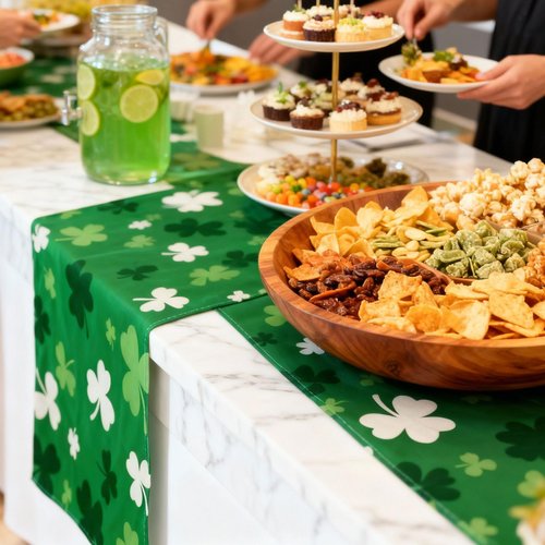 St. Patrick's Day Table Runner 72 x 13 Inch St. Patrick's Day Table Centerpieces Cover White Green Shamrocks Theme Decor for Irish Holiday Celebration, Home, Party, Saint Patricks Decorations