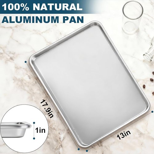 Half Size Baking Sheet Pan Set by [Brand Name] - Commercial Quality Aluminum Cookie Tray | 13" x 18" Prevents Warping