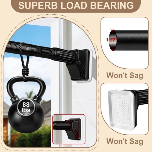 YNL Tension Curtain Rods No Drilling, One-Click Extra Long Heavy Duty Tension Rod 39-122Inch, Outdoor Curtain Rods for Patio, Window or Bathroom, Easy to Install, Renter Friendly, No-slip, Black
