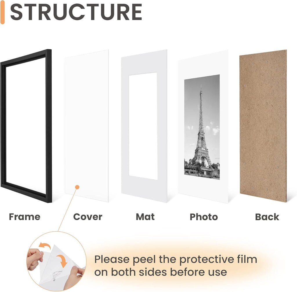 Upsimples 12x16 Picture Frame Set of 5 - Versatile Black Frames for 8.5x11 or 12x16 Photos