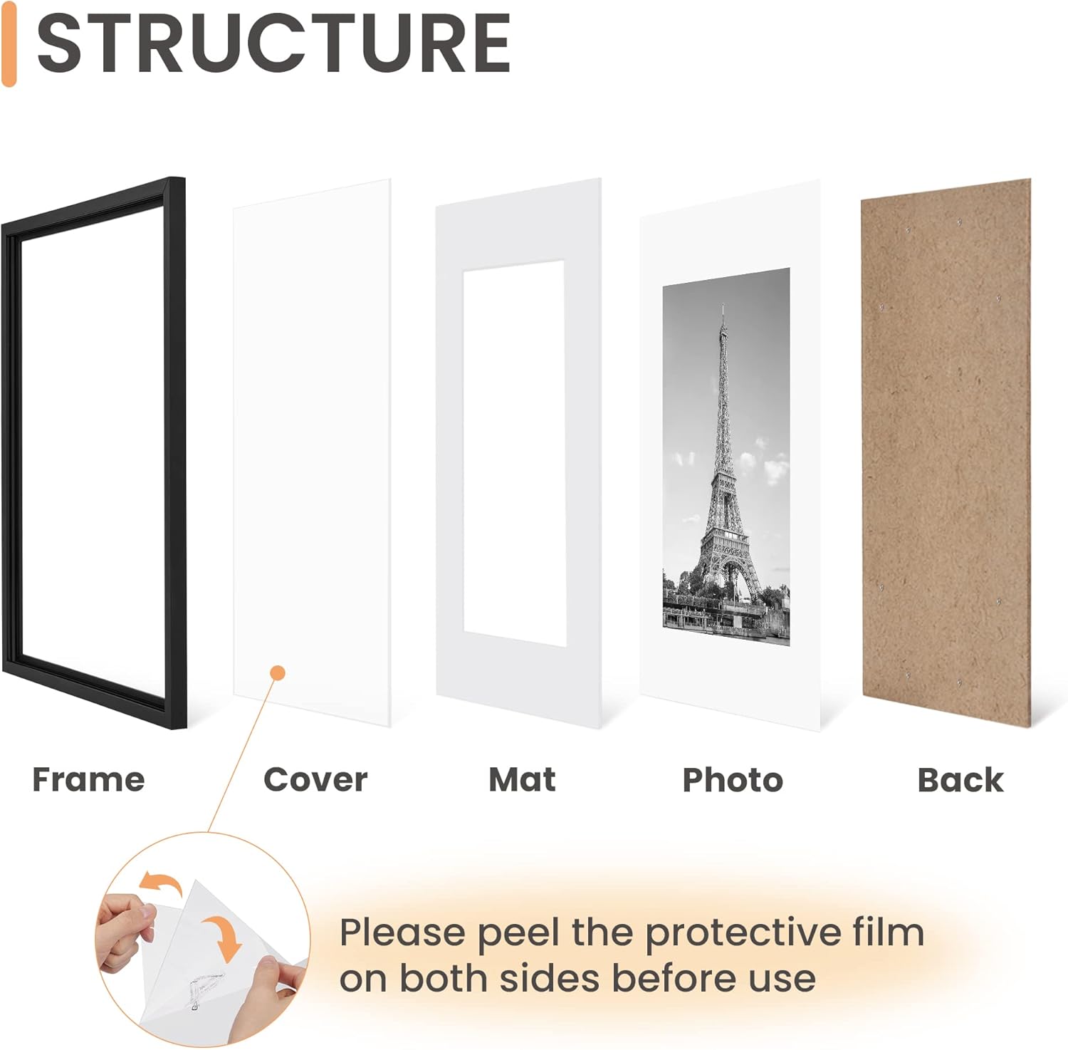 Upsimples 12x16 Picture Frame Set of 5 - Versatile Black Frames for 8.5x11 or 12x16 Photos
