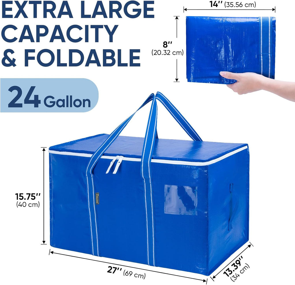 BALEINE Oversized Moving Bags - Heavy-Duty Storage Totes with Reinforced Handles | Royal Blue, 8-Pack