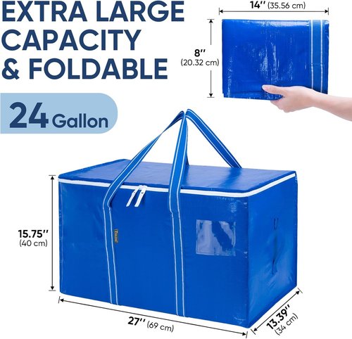 BALEINE Heavy-Duty Oversized Moving Bags - 6-Pack with Reinforced Handles for Clothes & Supplies | Royal Blue