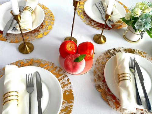 Sunlunckystar Disposable Gold Placemats Set of 100 Metallic Thin Round 13 Inch Gold Doilies Mesh Pressed Fall Table Placemates 100 Pack Charger Plates for Wedding, Birthday Party