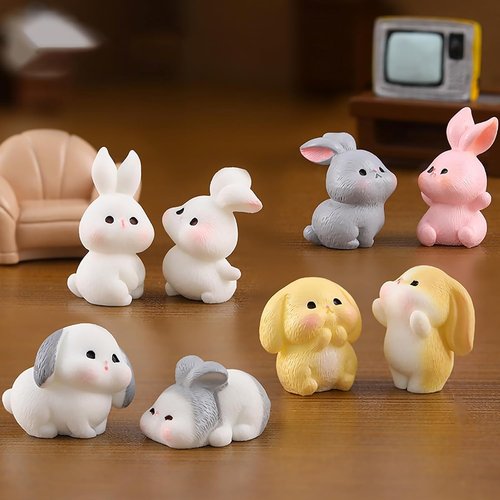Exasinine Mini Rabbit Figurines - 24Pcs Resin Bunny Set for Fairy Garden & Home Décor