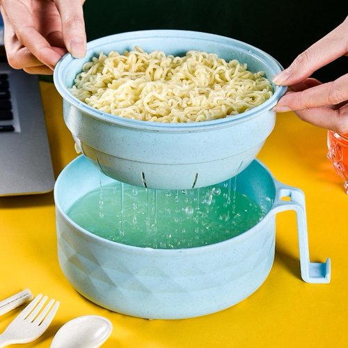 MIIDNTLX Microwave Ramen Bowl,Microwave Ramen Cooker with Lid,Plastic Mixing Salad Pasta Fruit Rice Cereal Instant Noodles Soup Maker Plate Bowls Set Kitchen College Dorm Room Essentials
